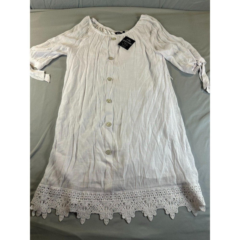 Mlle Gabrielle Womens Dress XL White Boho Cottagecore Lace Hem Button Up - Picture 2 of 11